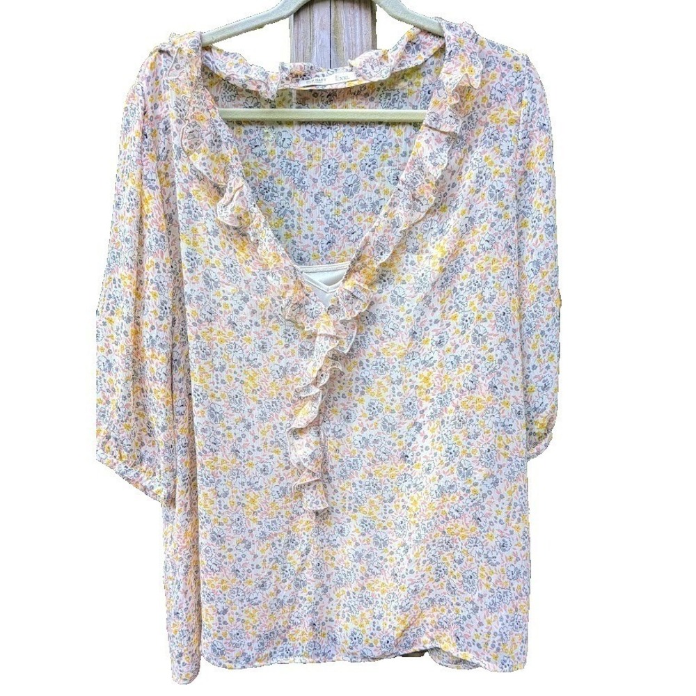 Old Navy Womens Top XXL 2fer Attached Tank Layer Floral Ruffle Flowy Pretty New